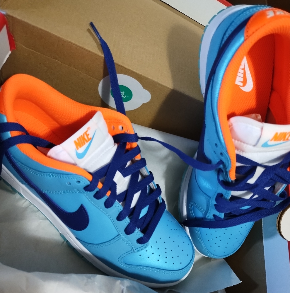 New Nike Dunk Low SE HQ1538-416 Baltic Blue Total Orange. UNISEX